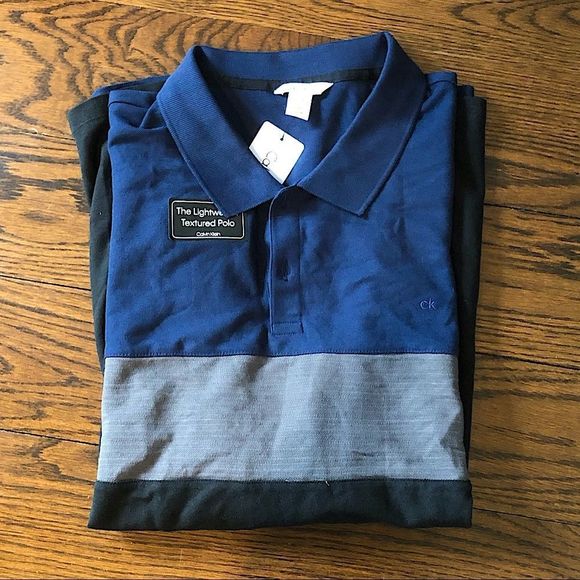 CALVIN KLEIN Navy Blue Grey Short Sleeve Colorblock Polo Shirt XXL - Picture 1 of 3